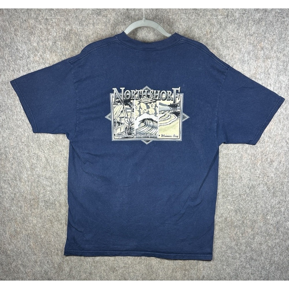 Vintage Y2K Hanes North Shore Hawaii Surf T Shirt XL Pipeline Waimea Blue